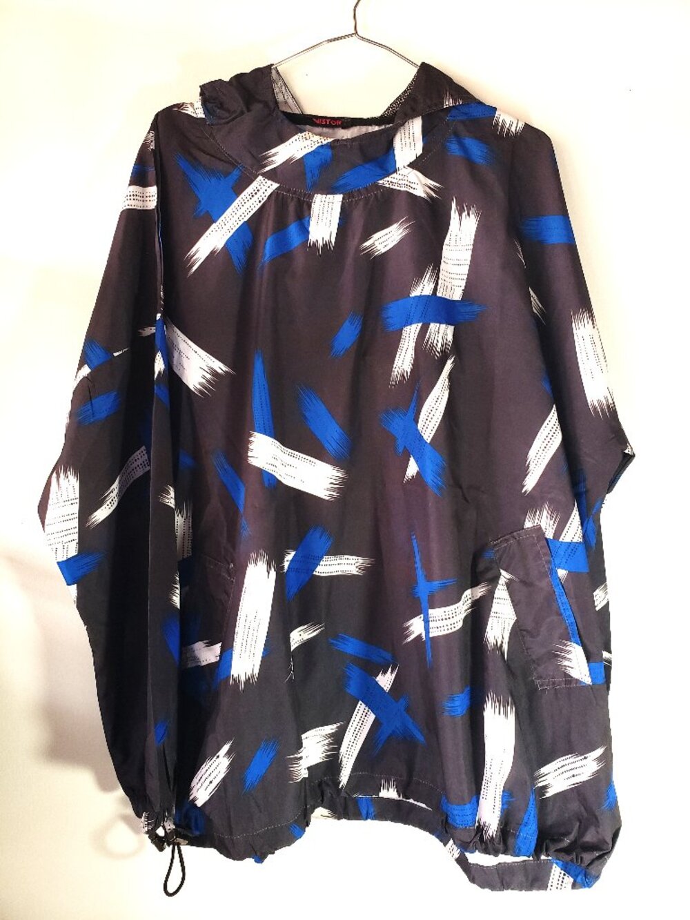 VISTOR 80's Paint Splatter Print Light Funky Gray White Blue Shell Hood Jacket